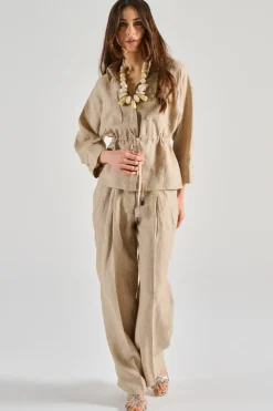 Camicia tela di lino effetto delavé beige