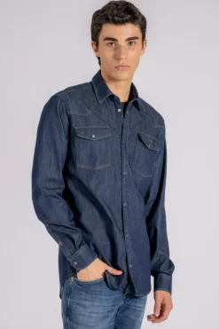 Camicia texano 98% cotone 2% elastam blu
