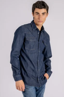 Camicia texano 98% cotone 2% elastam blu