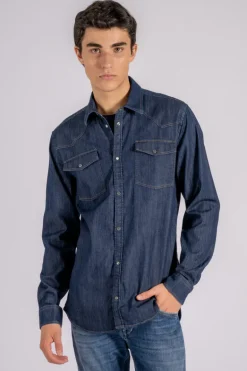 Camicia texano 98% cotone 2% elastam blu