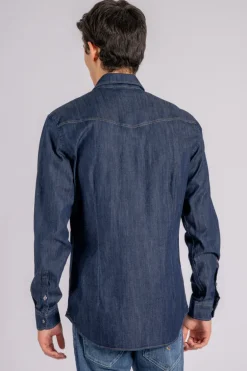 Camicia texano 98% cotone 2% elastam blu