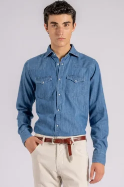 Camicia texano cotone blu
