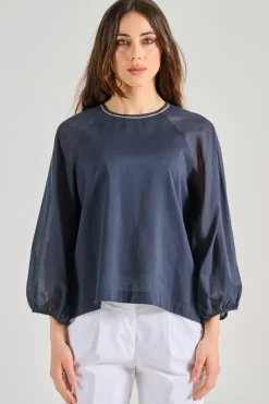 Camicia voile puro cotone blu