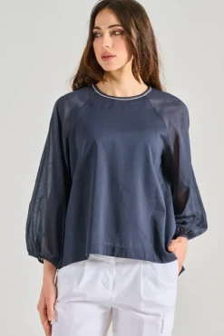 Camicia voile puro cotone blu