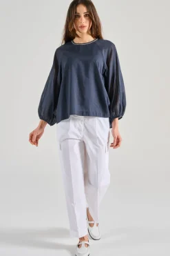 Camicia voile puro cotone blu