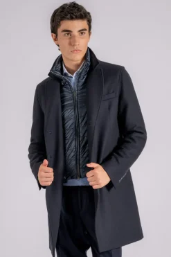 Cappotto in lana con pettorina blu