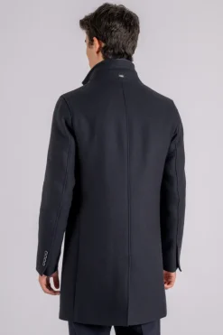 Cappotto in lana con pettorina blu