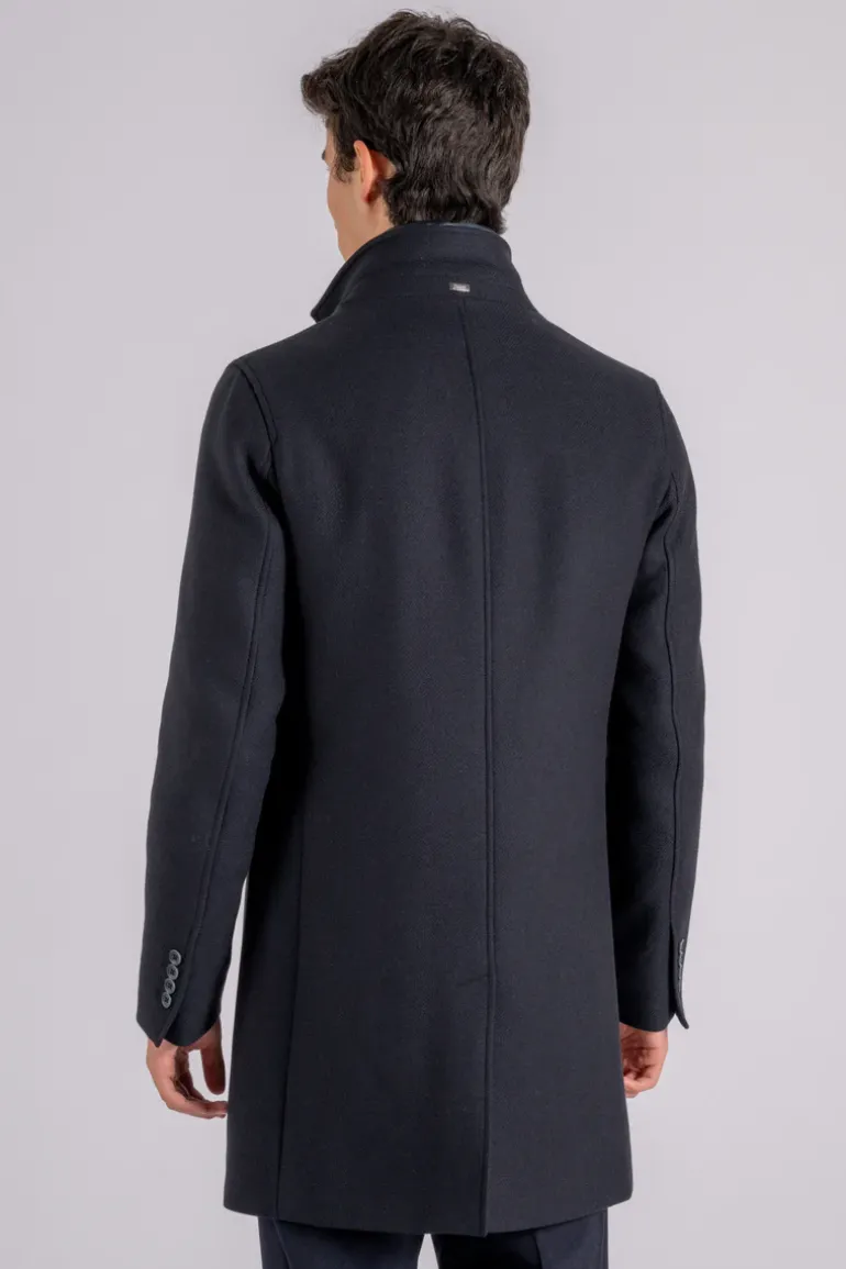 Cappotto in lana con pettorina blu