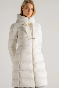 Cappotto medio in raso bianco donna