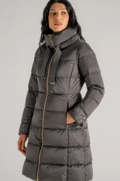 Cappotto medio in raso grigio donna