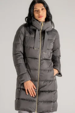 Cappotto medio in raso grigio donna