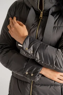 Cappotto medio in raso grigio donna