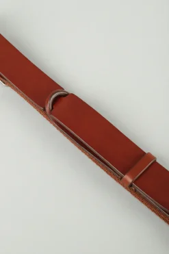 Cintura nobuckle bull cuoio e tessuto marrone uomo