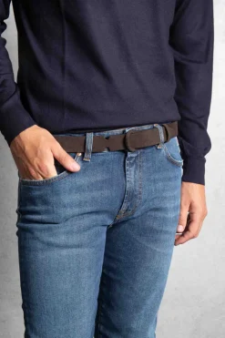 Cintura nobuckle suede in camoscio e tessuto marrone uomo