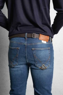 Cintura nobuckle suede in camoscio e tessuto marrone uomo