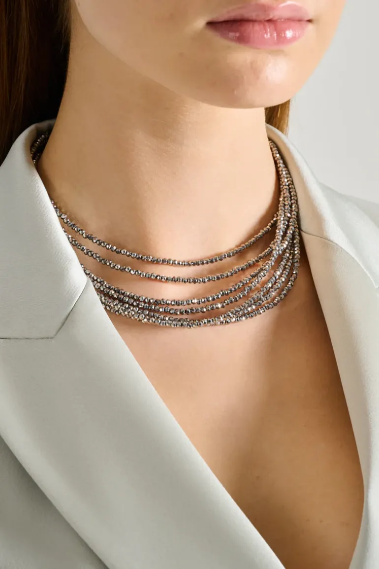 Collana girocollo multifili metallo grigio