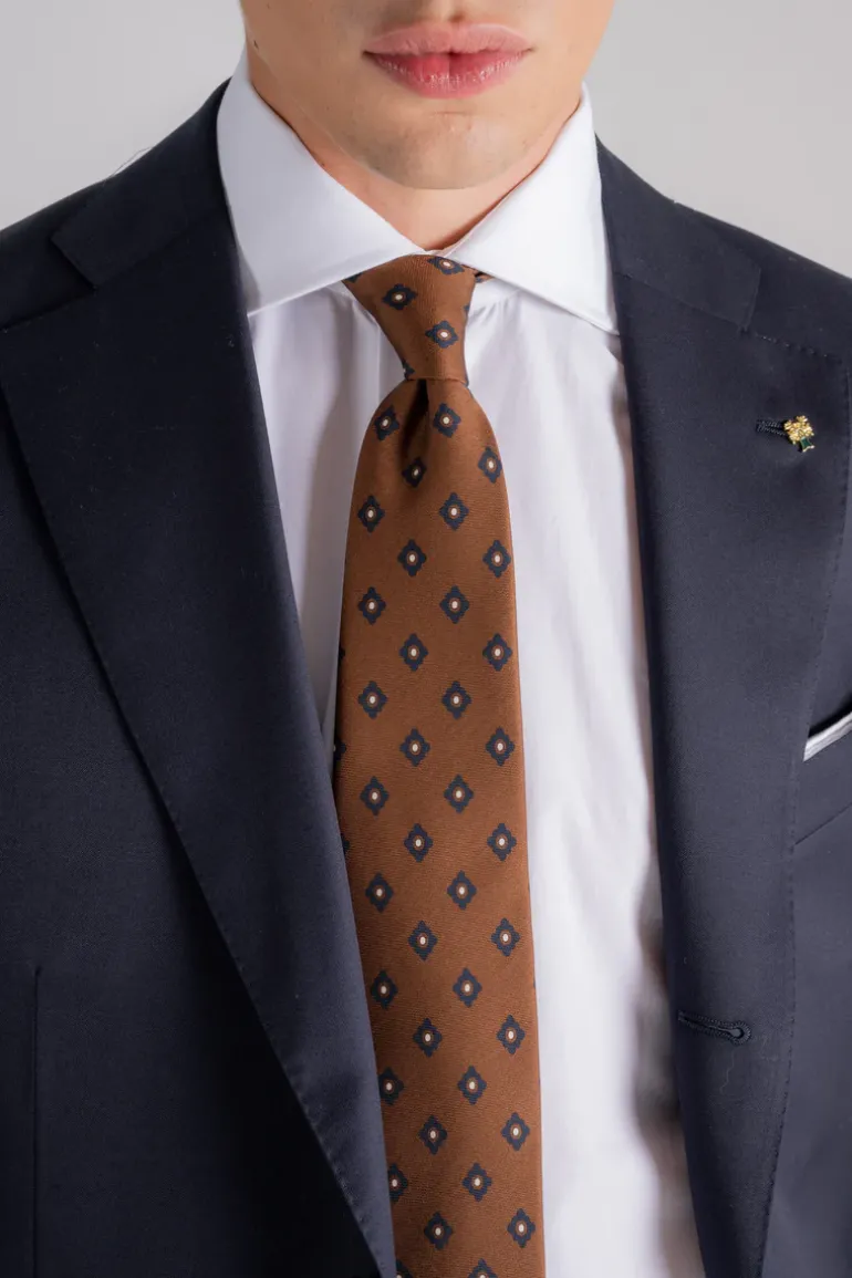 Cravatta sette pieghe 100% seta blu