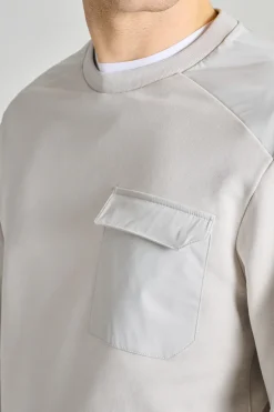 Felpa girocollo taschino cotone bianco