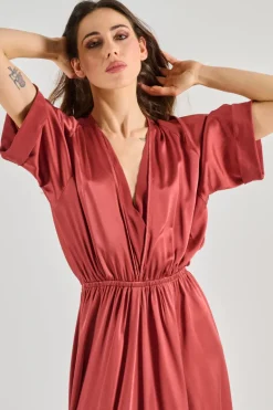 Forte forte abito satinato setificato maniche corte marrone