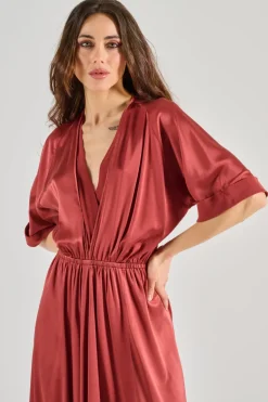 Forte forte abito satinato setificato maniche corte marrone