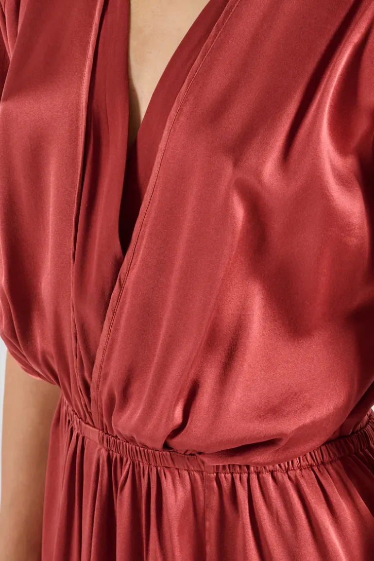 Forte forte abito satinato setificato maniche corte marrone