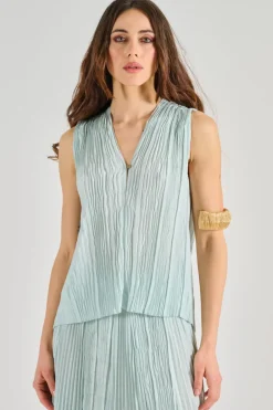 Forte forte top ecoviscose pliss azzurro