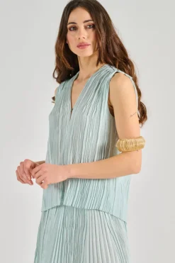 Forte forte top ecoviscose pliss azzurro