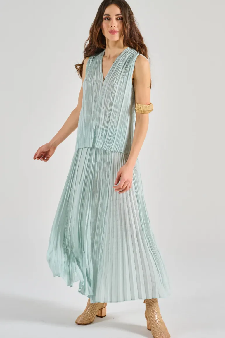 Forte forte top ecoviscose pliss azzurro