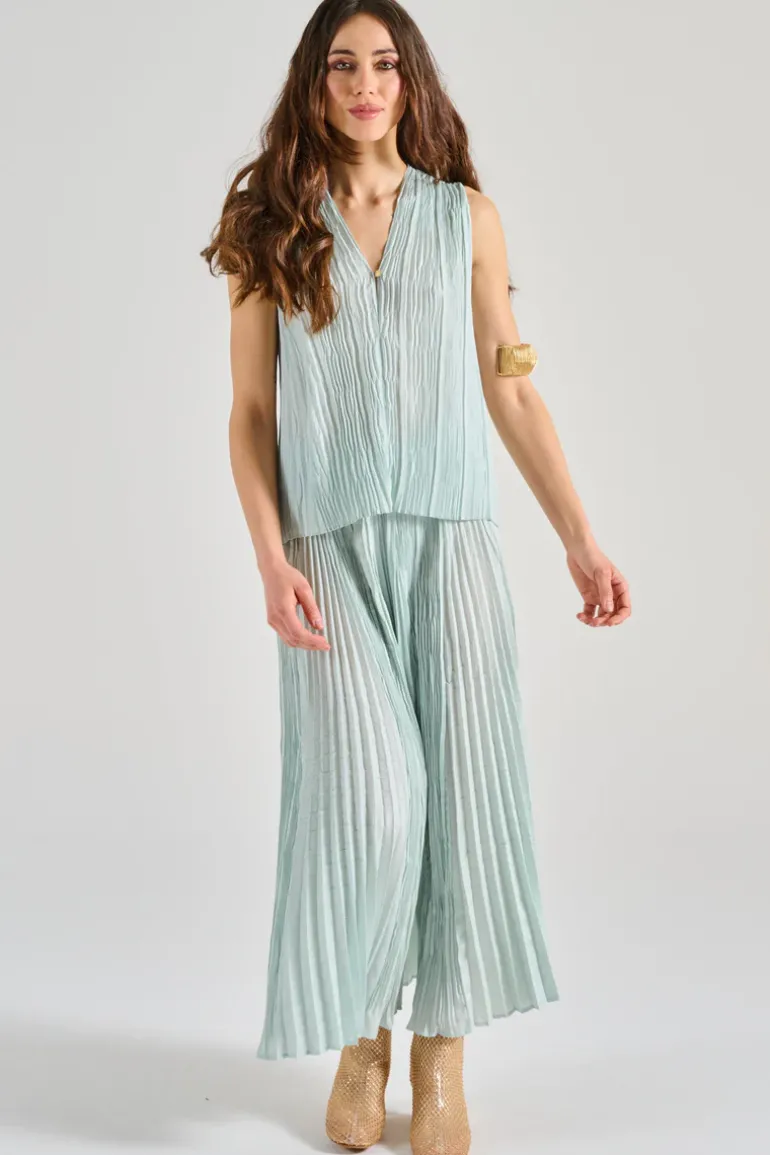 Forte forte top ecoviscose pliss azzurro