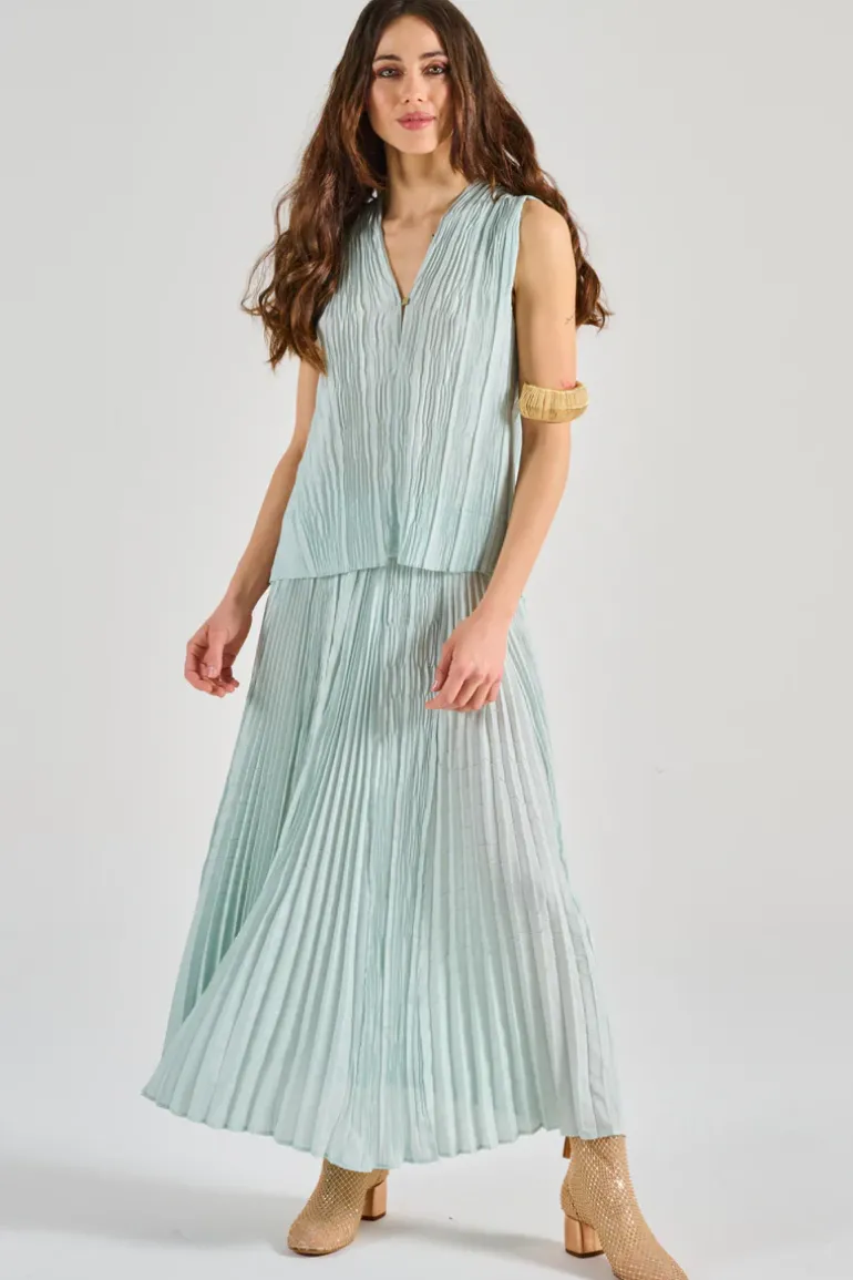 Forte forte top ecoviscose pliss azzurro