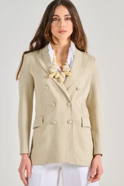 Giacca doppiopetto lino/cotone beige