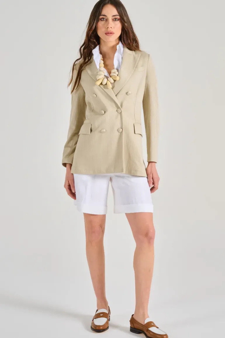 Giacca doppiopetto lino/cotone beige