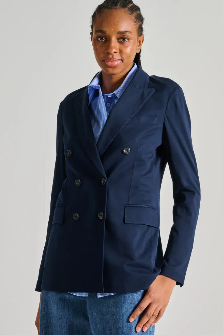 Giacca doppiopetto piquet blu