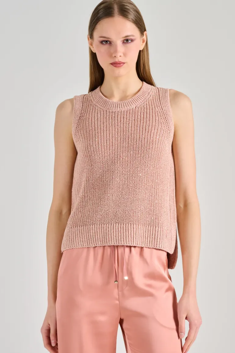 Gilet maglia paillettes rosa
