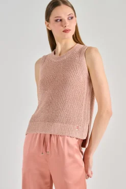 Gilet maglia paillettes rosa