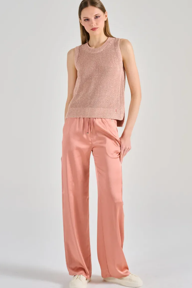 Gilet maglia paillettes rosa