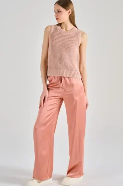 Gilet maglia paillettes rosa