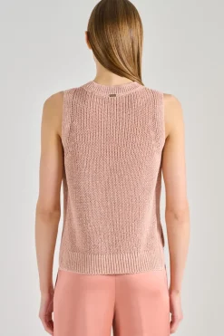 Gilet maglia paillettes rosa