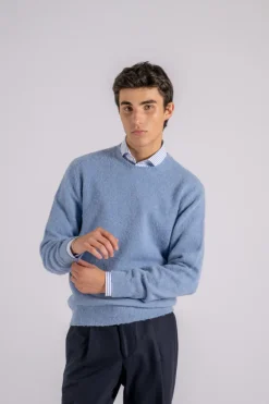 Girocollo lana merino azzurro