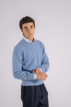 Girocollo lana merino azzurro