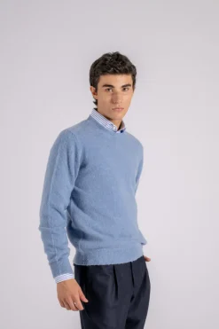Girocollo lana merino azzurro