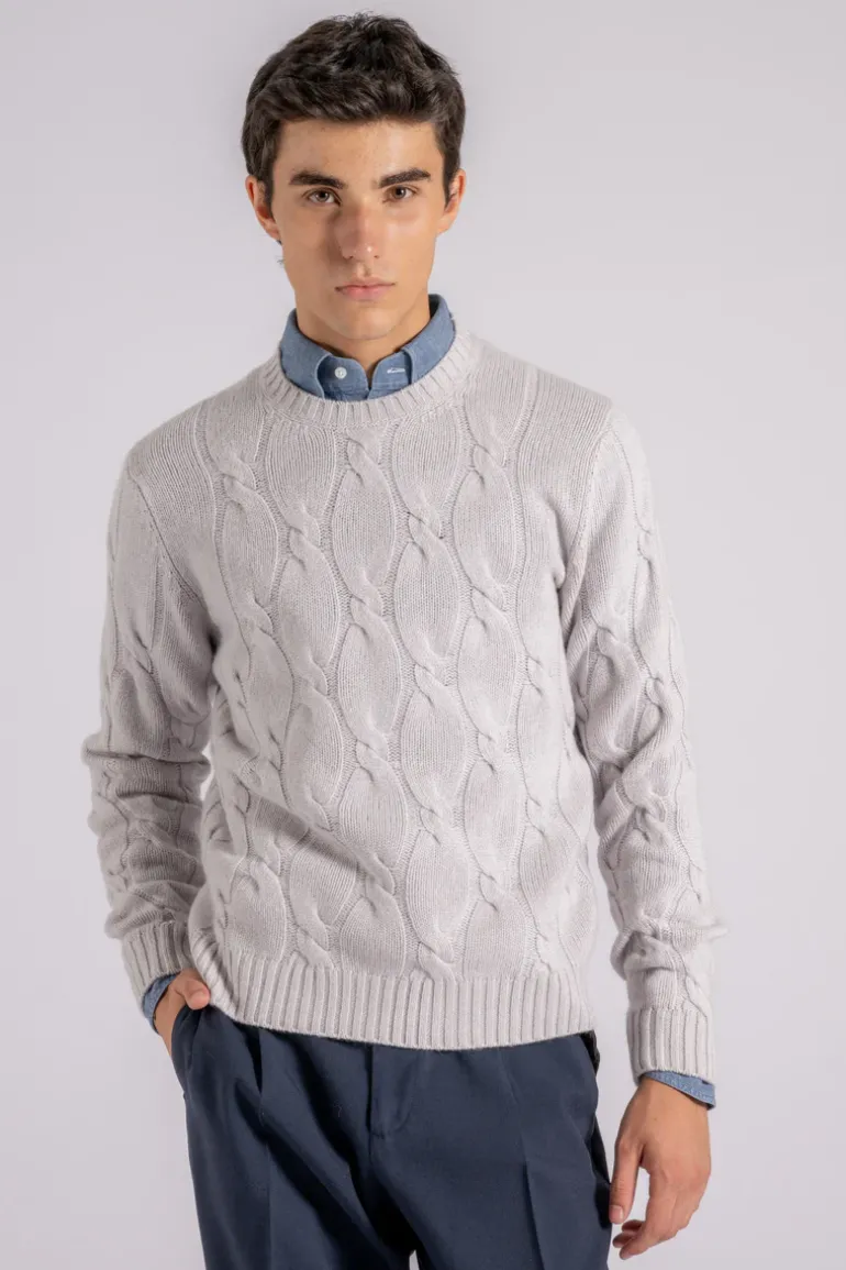 Girocollo soft trecce lana/cashmere grigio