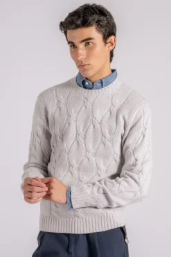 Girocollo soft trecce lana/cashmere grigio