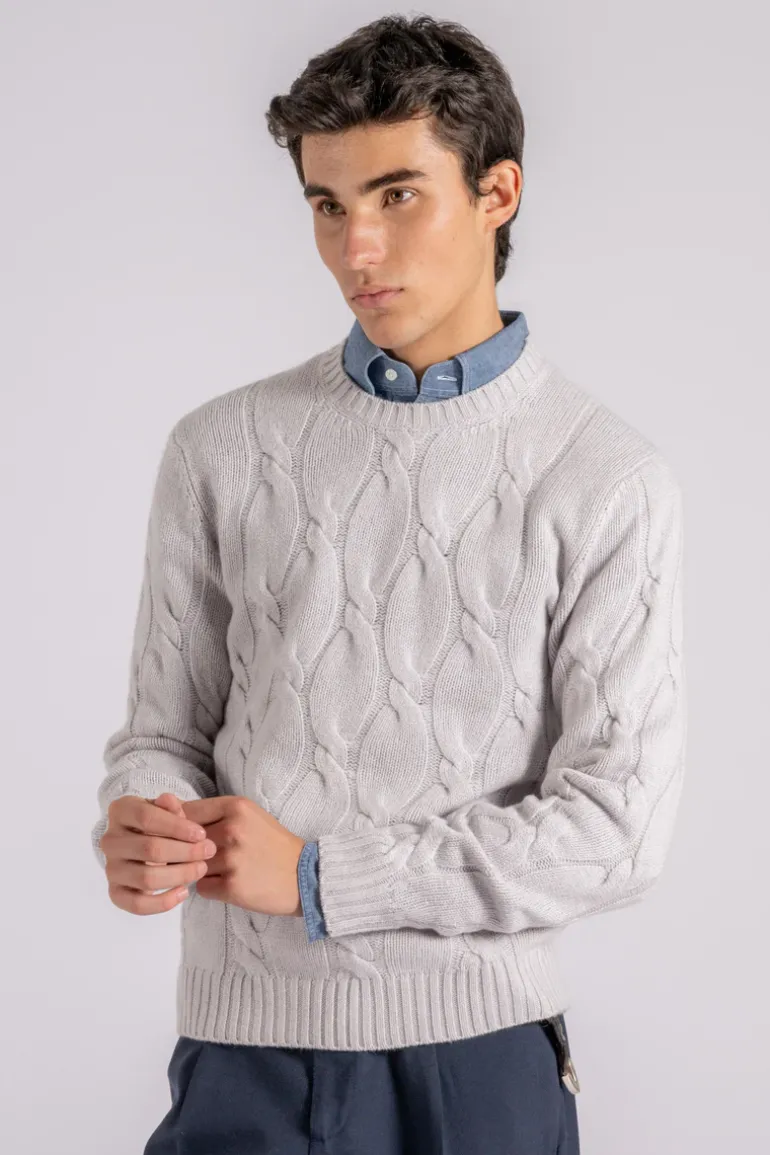 Girocollo soft trecce lana/cashmere grigio