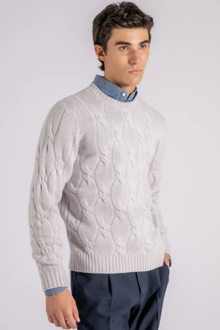 Girocollo soft trecce lana/cashmere grigio