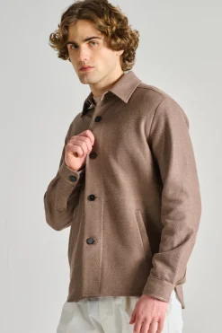 Giubbotto shirt jacket lino marrone