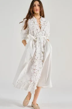 Gonna en fleur cotone popeline bianco