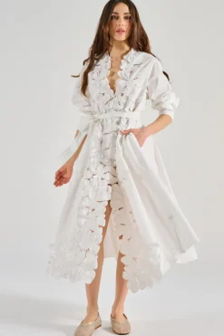 Gonna en fleur cotone popeline bianco