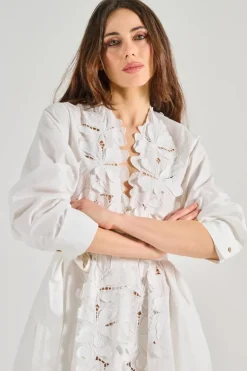 Gonna en fleur cotone popeline bianco