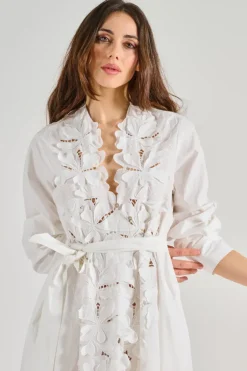 Gonna en fleur cotone popeline bianco